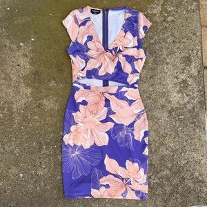 BEBE Purple and Pink Floral Mini Dress